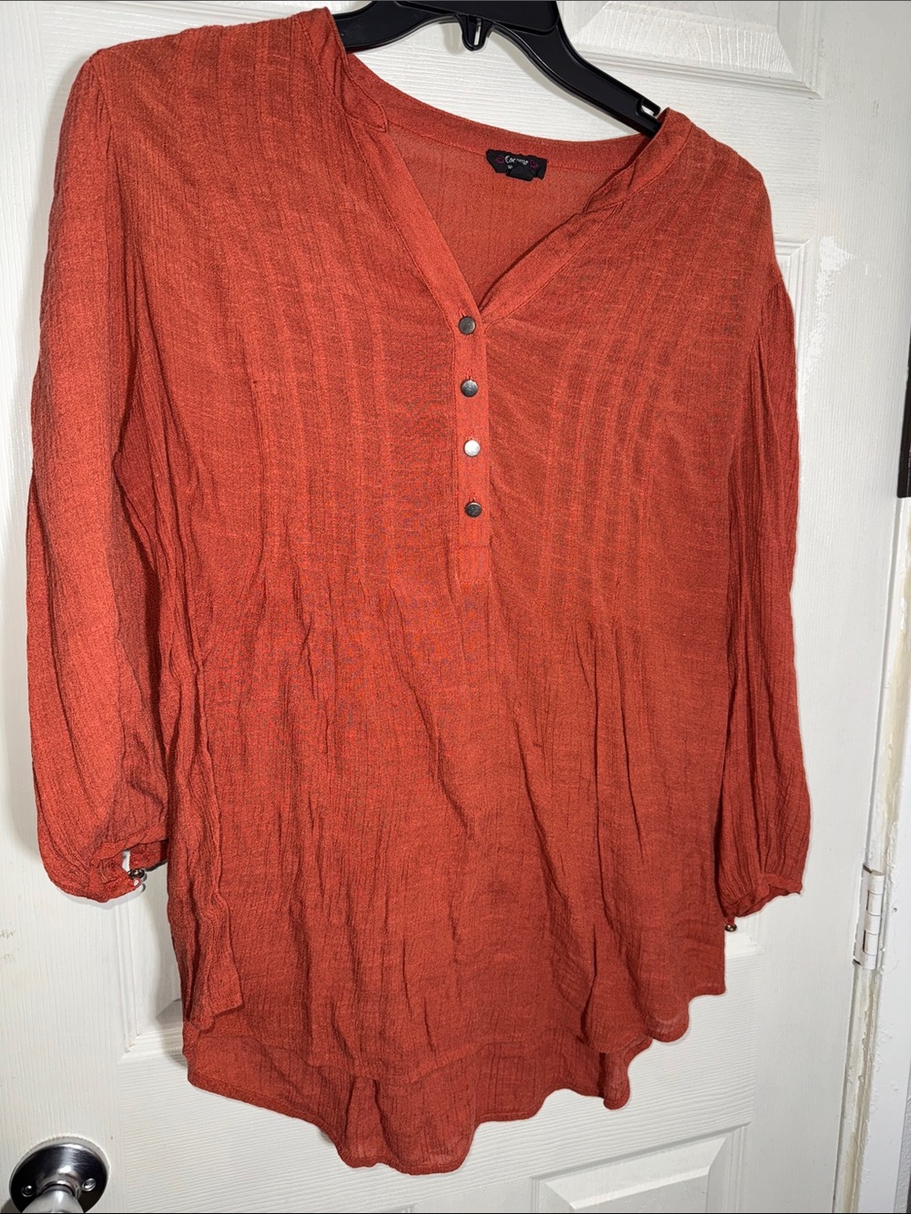 Cocomo Rust Orange Button-Front Gauze Blouse